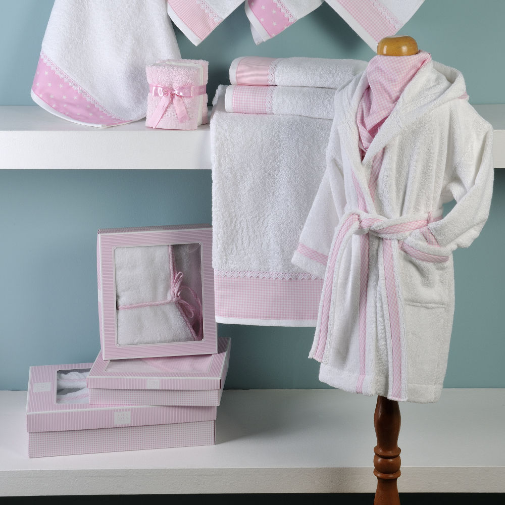 Kids Bathrobe White Pink image