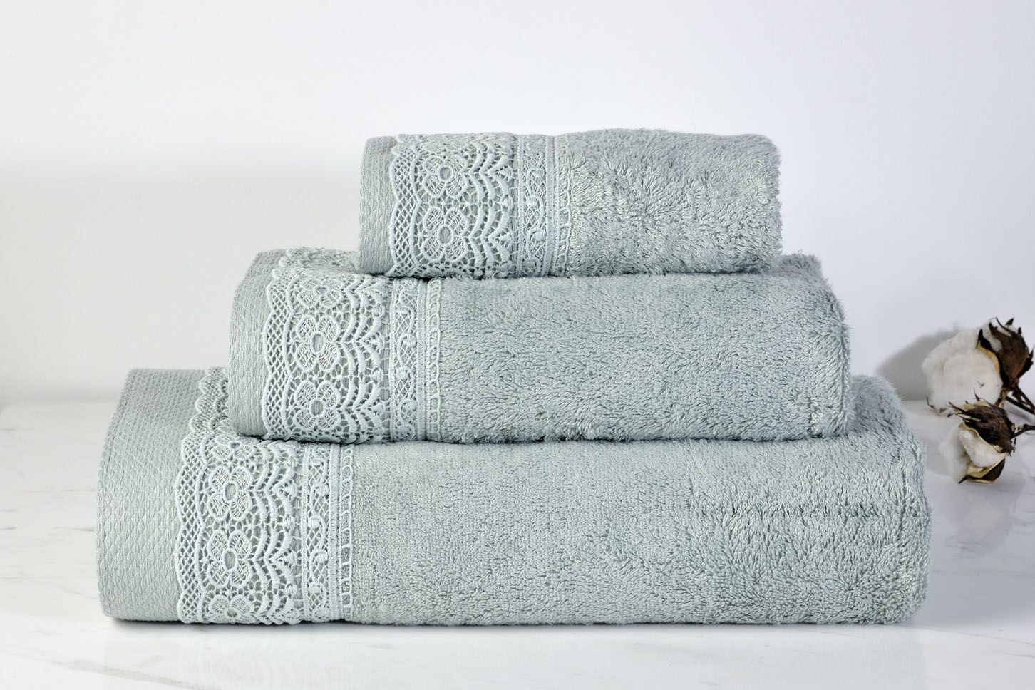 Σετ Πετσέτες Με Δαντέλα Aqua (3τμχ) image