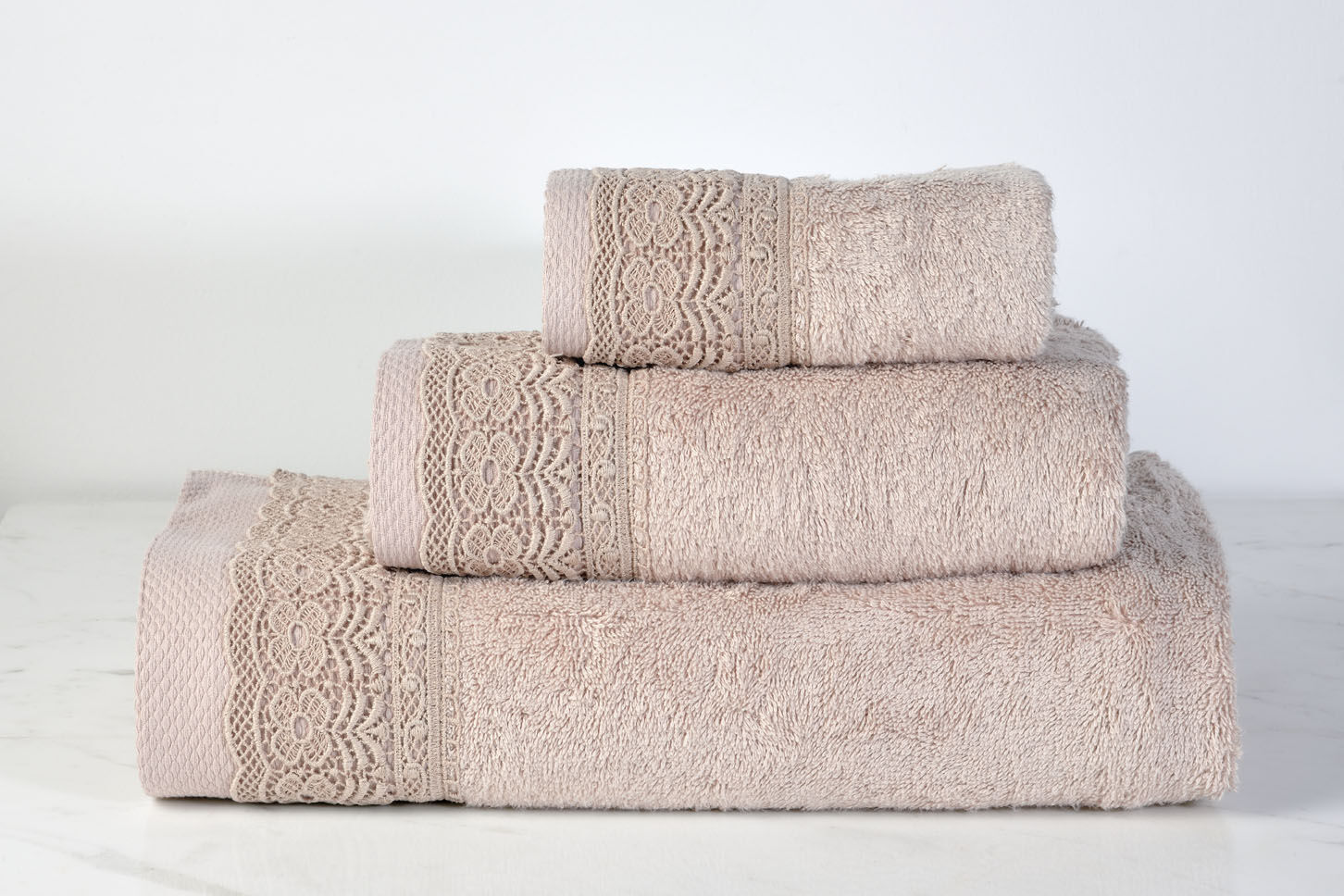 Σετ Πετσέτες Με Δαντέλα Peach (3τμχ) image