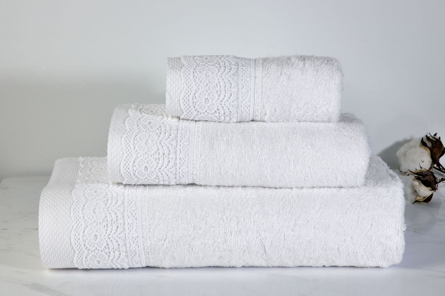 Σετ Πετσέτες Με Δαντέλα White (3τμχ) image