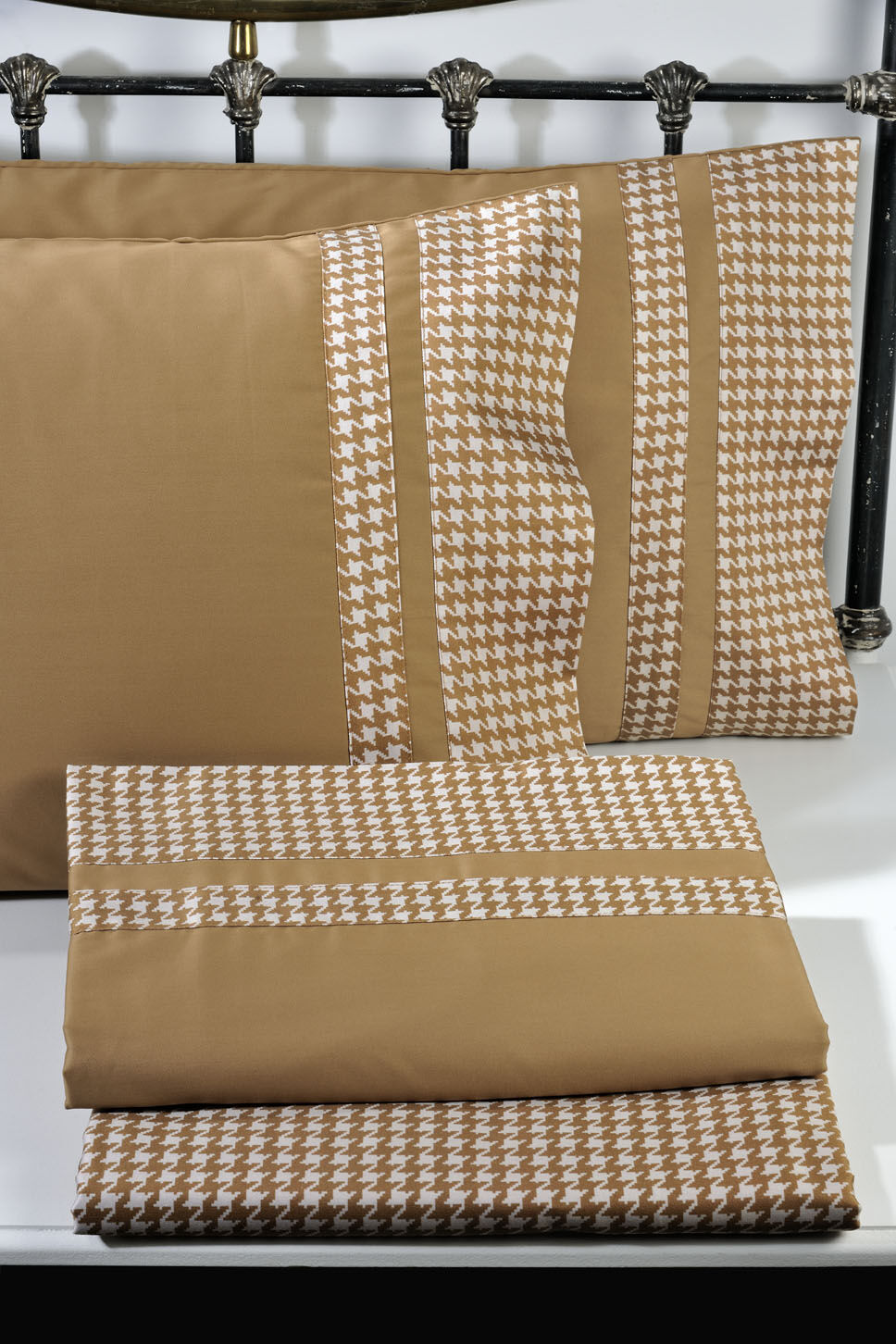 King Sheets Set 882 Pied De Poule Beige image