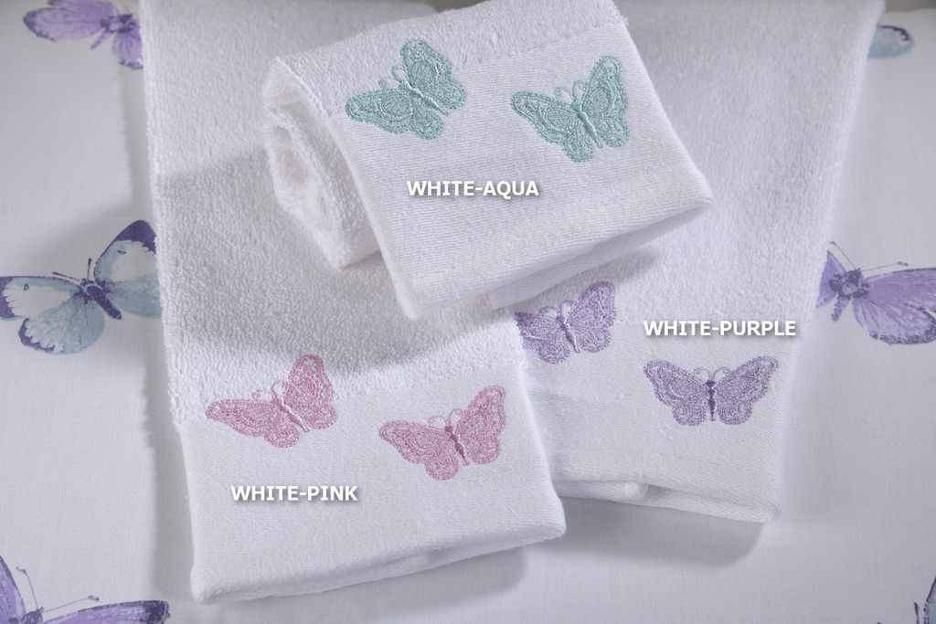 Λαβέτα Kέντημα Πεταλούδα Butterfly White/Aqua image