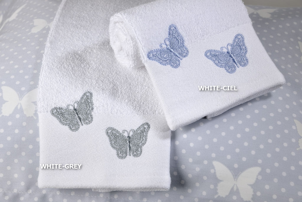 Λαβέτα Kέντημα Πεταλούδα Butterfly White/Grey image